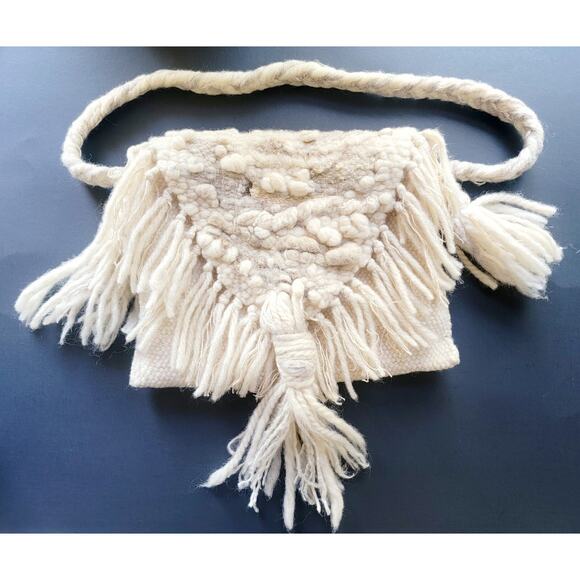 Barbara Hamaker Handbags - Vintage Handwoven Wool Fringe Purse Boho Artisan Bag